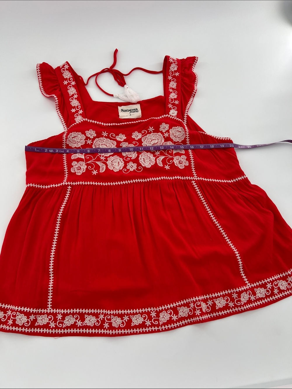 Savanna Jane Red Embroidered Ruffle Tank Top - Picture 4 of 7